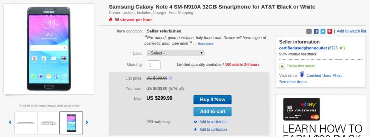 Fotografía - [Alerta Trato] Reformado AT & T Samsung Galaxy Note 4 reducido a $ 300 en eBay
